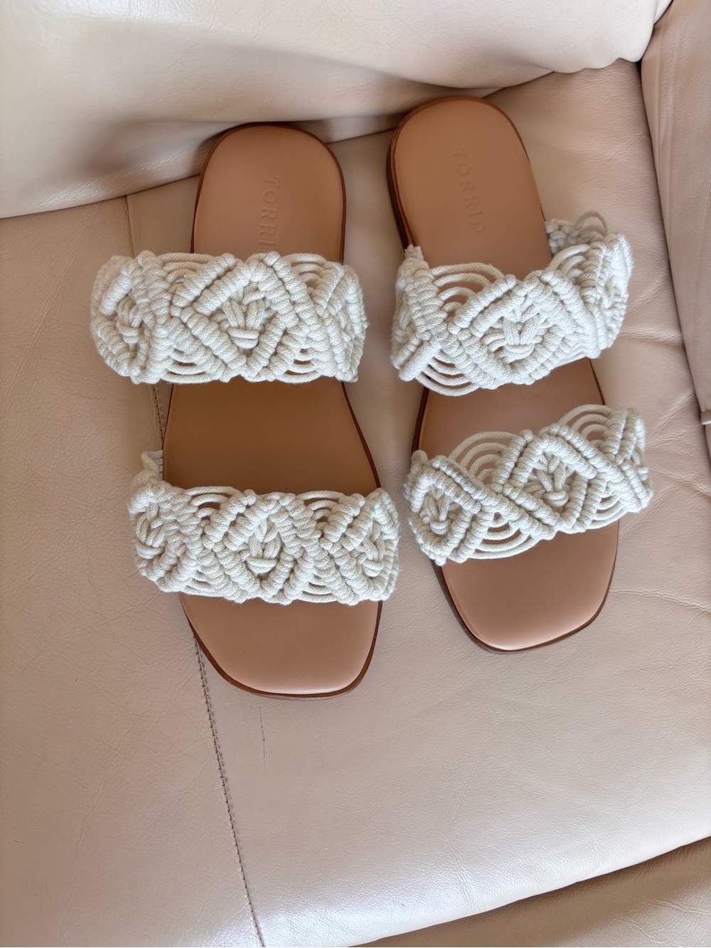 torrid Cream Macramé Double-Strap Slide Sandals as 8 ww